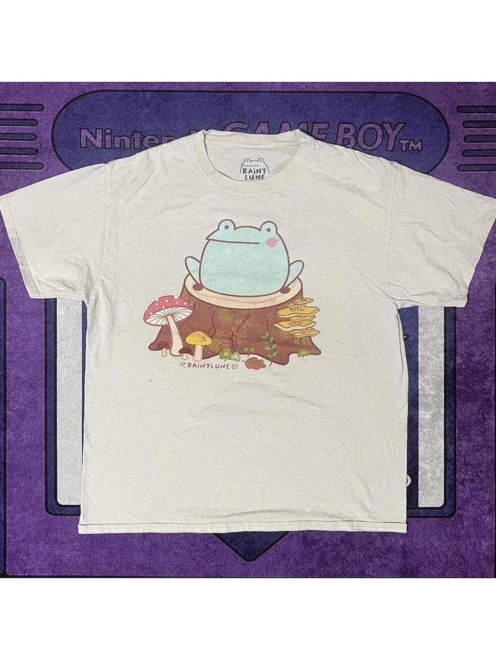 Rainy Lune white frog tee Size L cute green frog t-shirt